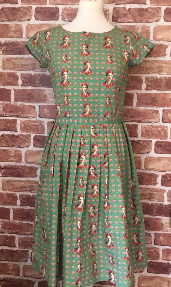 Run and Fly Frida Kahlo Print Cotton Tea Dress