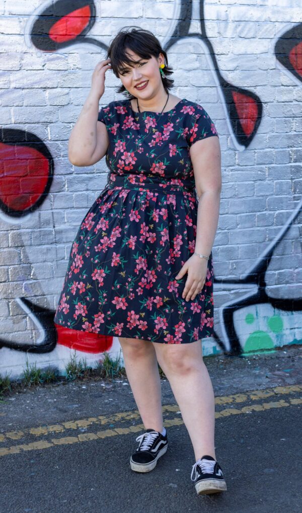 Cherry Blossom Black Tea Dress in Cotton from Run and Fly