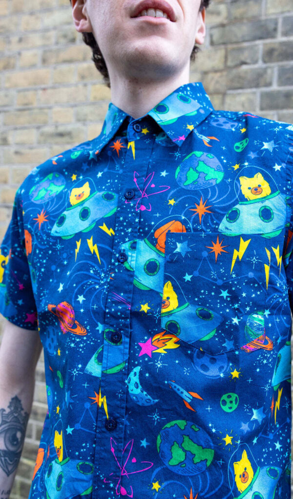 Dogs in Space Cotton Shirt by Run and Fly