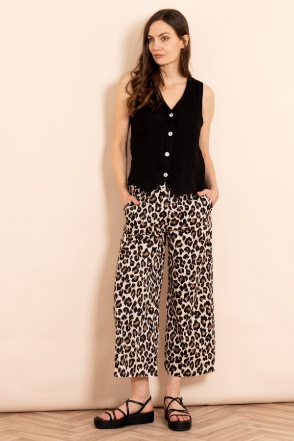 Delilah Leopard Wide Leg Cotton Trousers by Sarta MSH